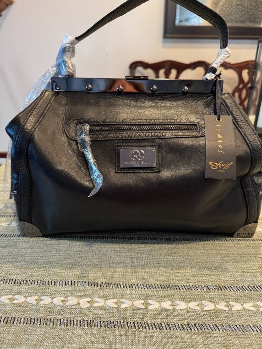 Sharif 1827 Couture Limited Ed Geometric Hand-Beaded Mixed Media Tote Bag NWT - Picture 6 of 16